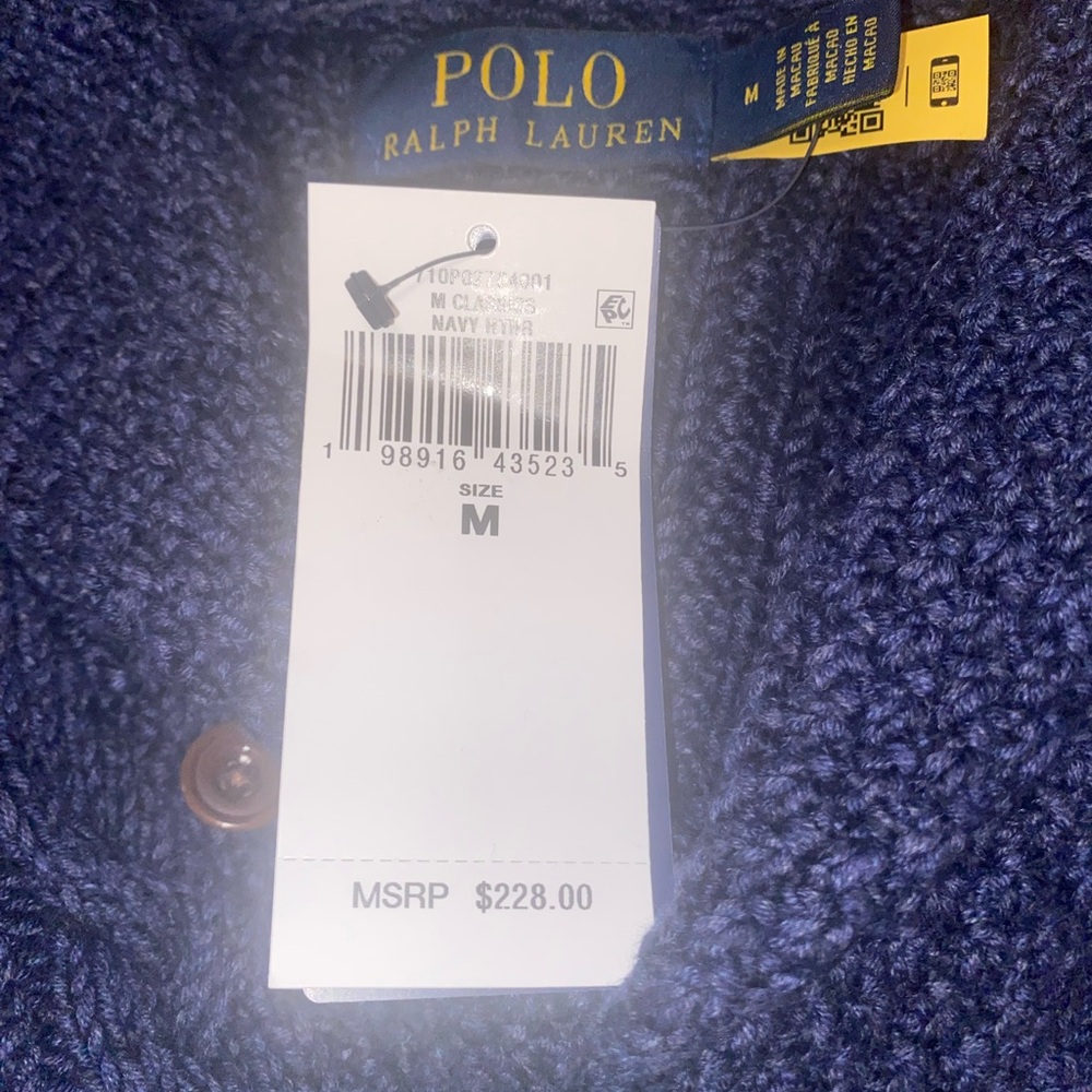 Men's Medium Polo Ralph Lauren Aran-Knit Cotton Shawl-Collar Cardigan - Picture 7 of 9
